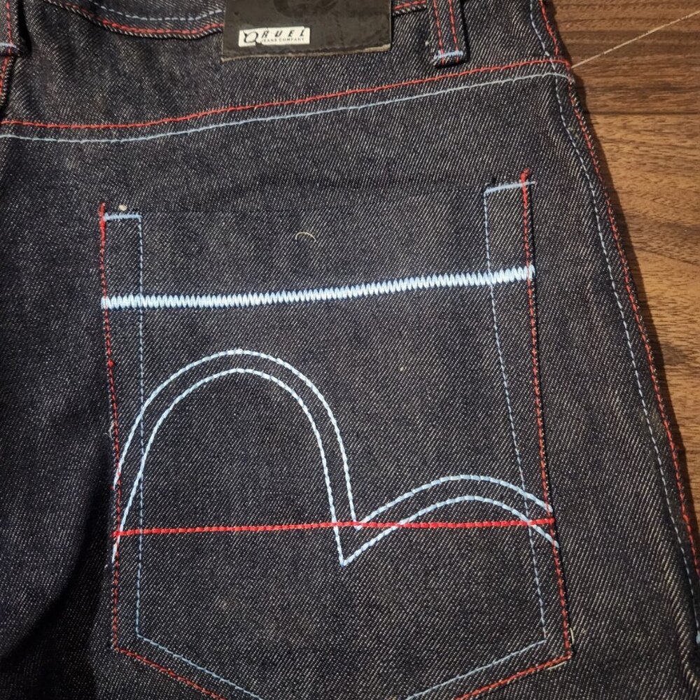 Vintage Qruel Jeans men's 36x32 Blue Dark Raw Red Stitching Baggy y2k - Picture 8 of 14
